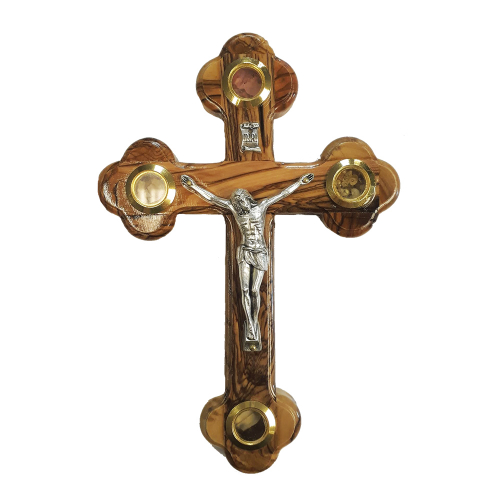 Olivewood Wall/ Standcross with Four Glass Lenses