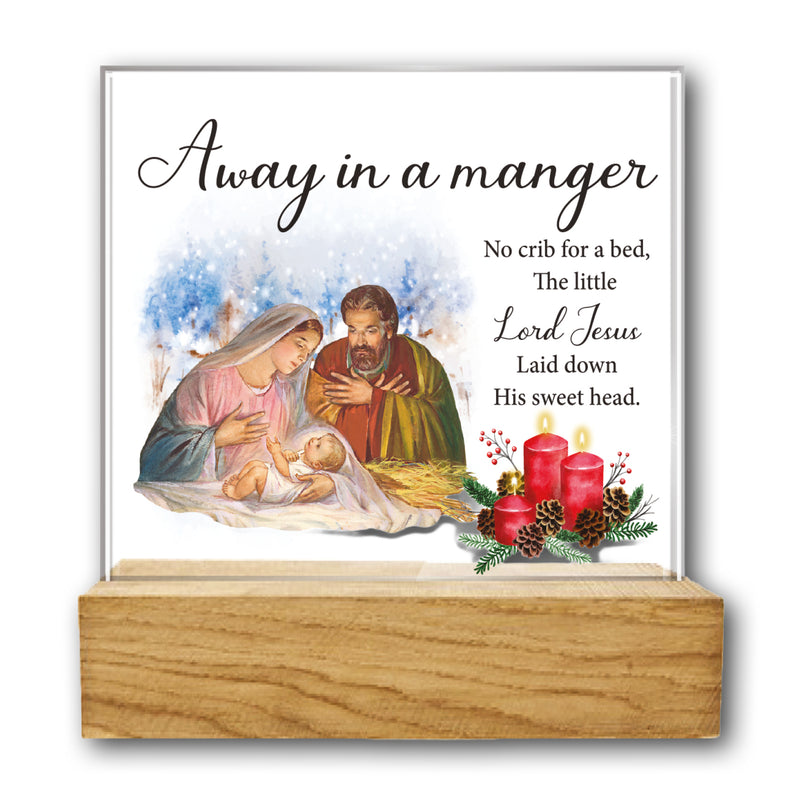 Away in a Manger Glass Plaque