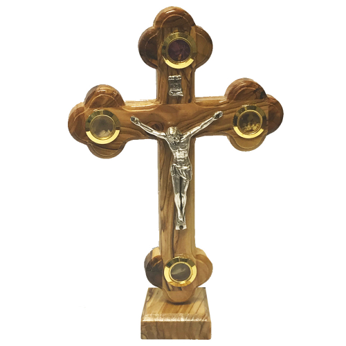 Olivewood Wall/ Standcross with Four Glass Lenses